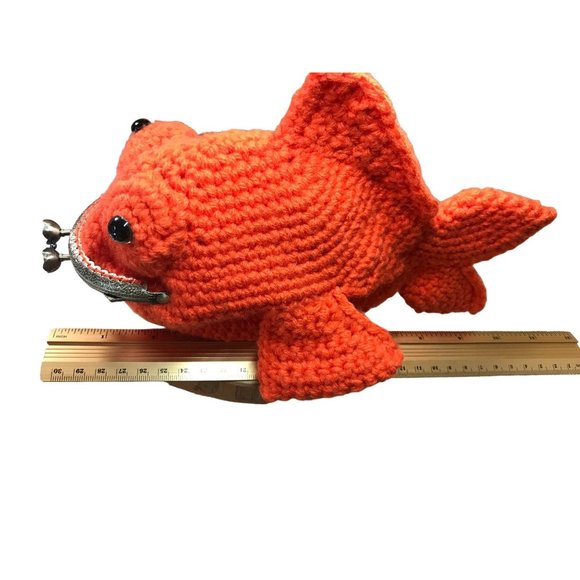 GOLD FISH HAND MADE CROCHET Purse Metal Vintage Frame Kiss Clasp Lock - Picture 2 of 11